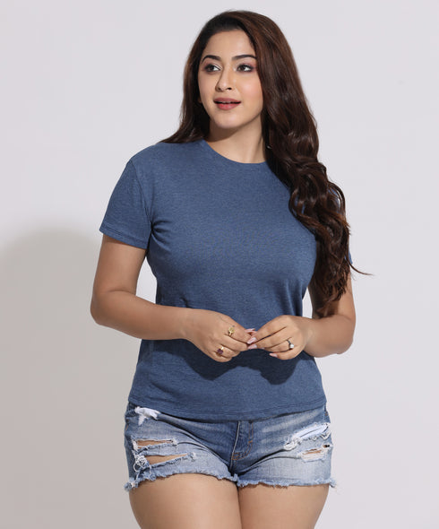 Marl Blue Basic Crew Neck Tshirt